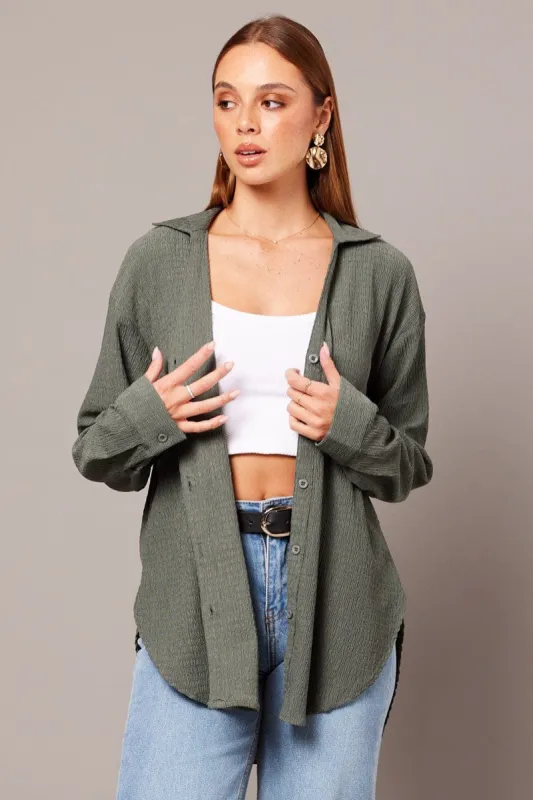 Green Textured Shirt Long Sleeve sold by Ally Fashion
