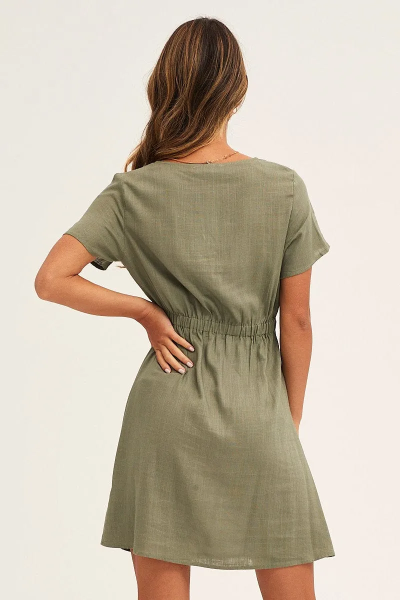 Green A Line Dress Button Front V Neck Short Sleeve sold by Ally Fashion product image thumbnail 5