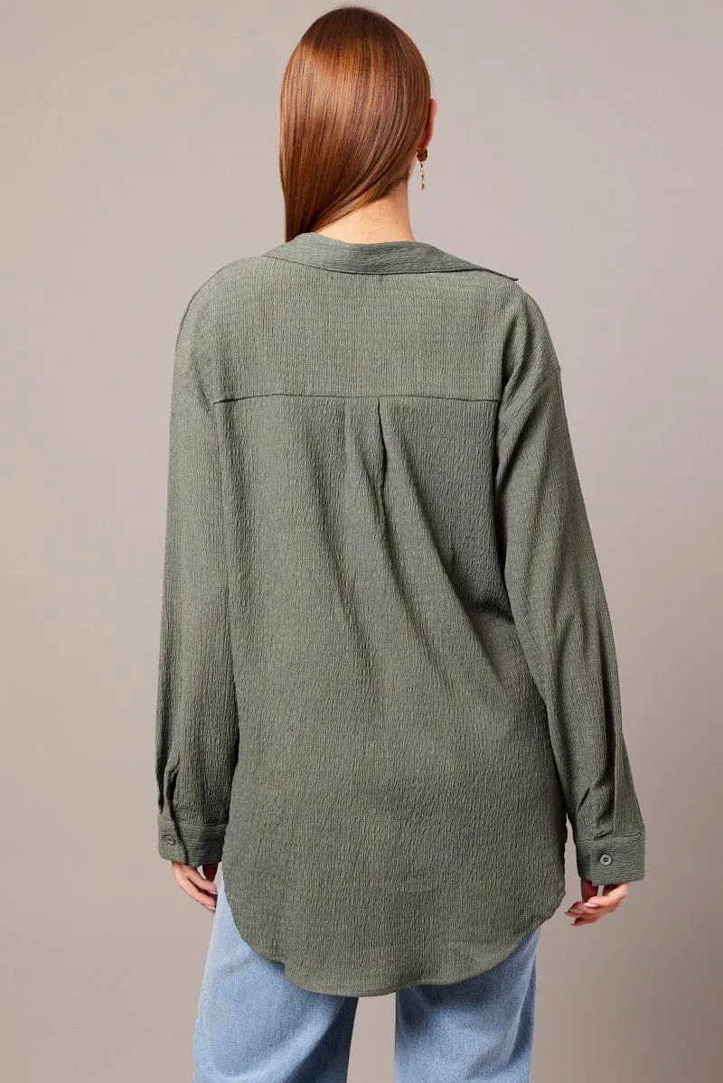 Green Textured Shirt Long Sleeve sold by Ally Fashion product image thumbnail 5