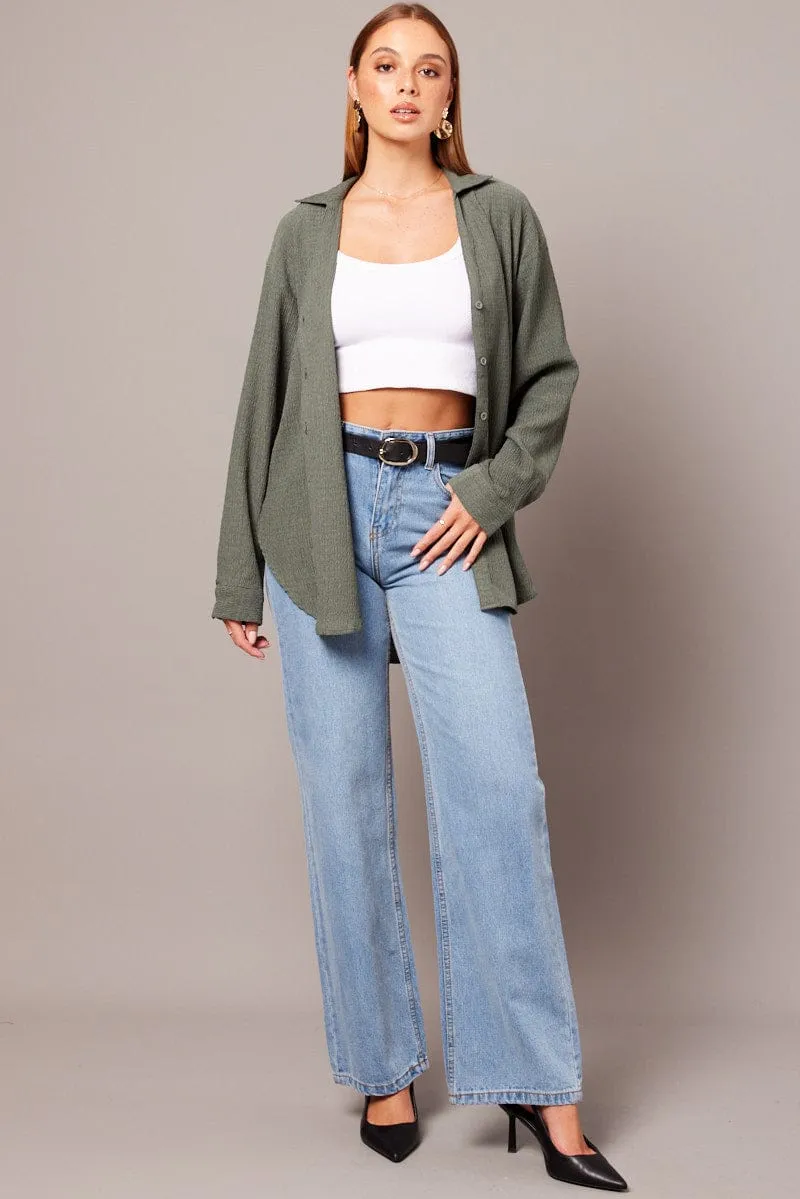 Green Textured Shirt Long Sleeve sold by Ally Fashion product image thumbnail 2
