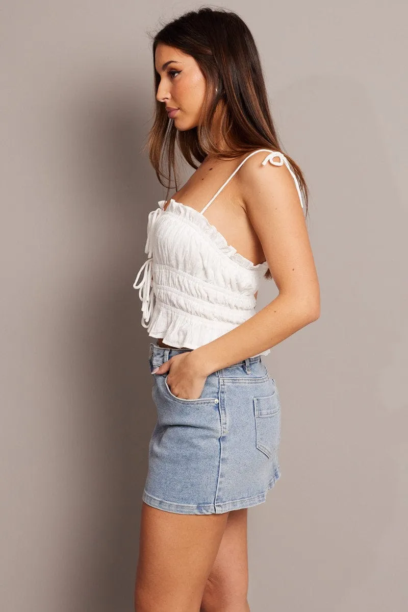 White Cami Top Sleeveless Tie Front Textured sold by Ally Fashion product image thumbnail 4