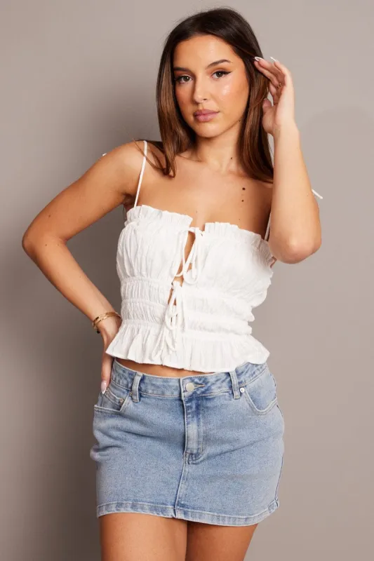White Cami Top Sleeveless Tie Front Textured sold by Ally Fashion