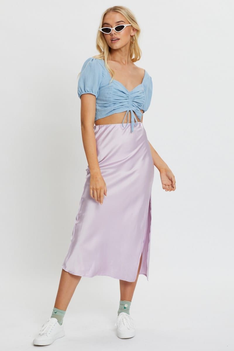 Blue Short Sleeve Ruched Draw String Crop Top sold by Ally Fashion product image thumbnail 3