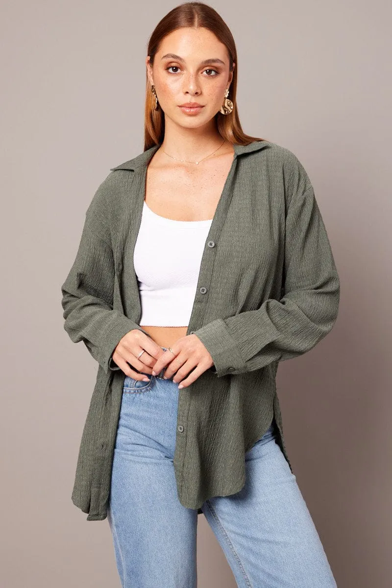 Green Textured Shirt Long Sleeve sold by Ally Fashion product image thumbnail 3