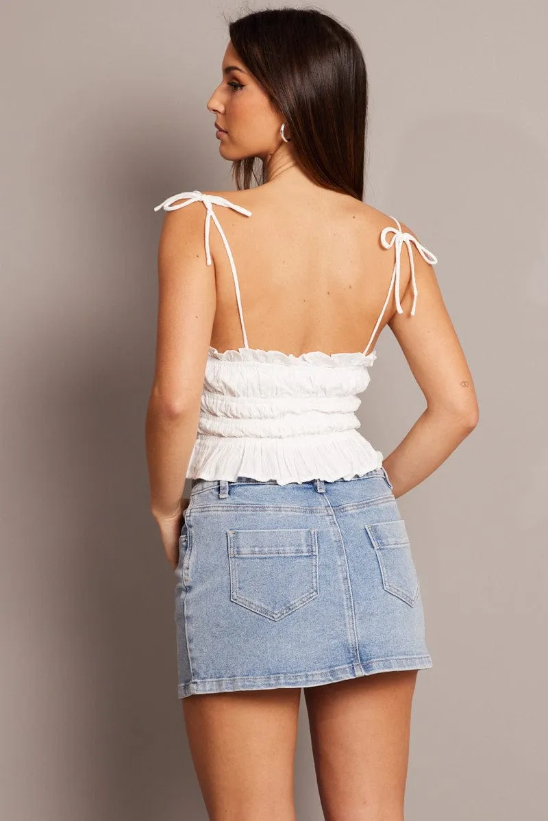 White Cami Top Sleeveless Tie Front Textured sold by Ally Fashion product image thumbnail 5