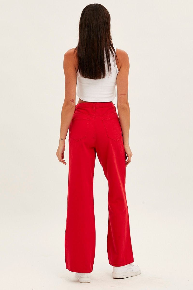 Red Wide Leg Denim Jeans High Rise sold by Ally Fashion product image thumbnail 5