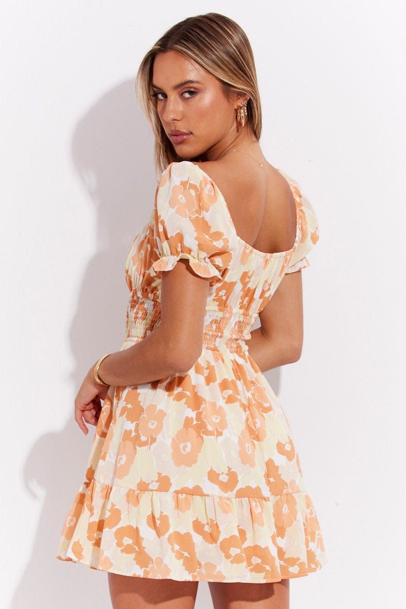 Orange Floral Skater Dress Short Sleeve Orange Floral Print sold by Ally Fashion product image thumbnail 5