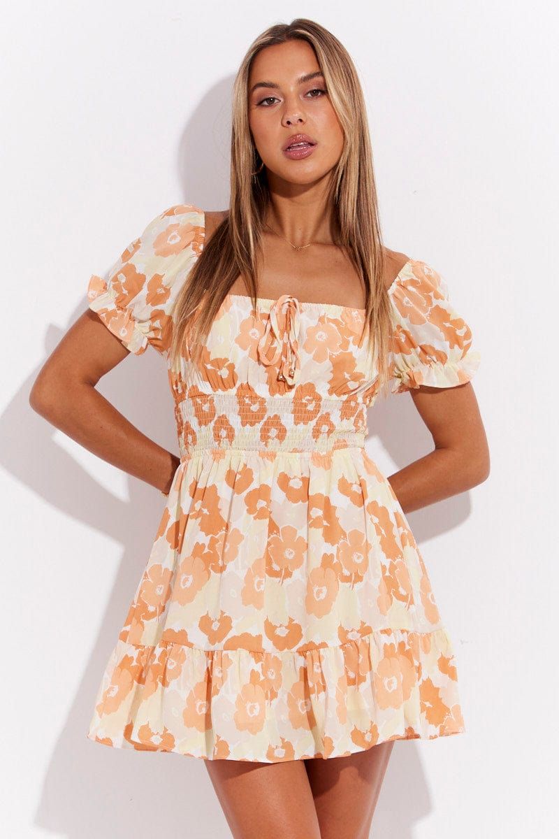 Orange Floral Skater Dress Short Sleeve Orange Floral Print sold by Ally Fashion product image thumbnail 3