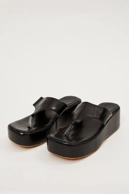 Black Toe Post Thong Wedge Sandals sold by Ally Fashion