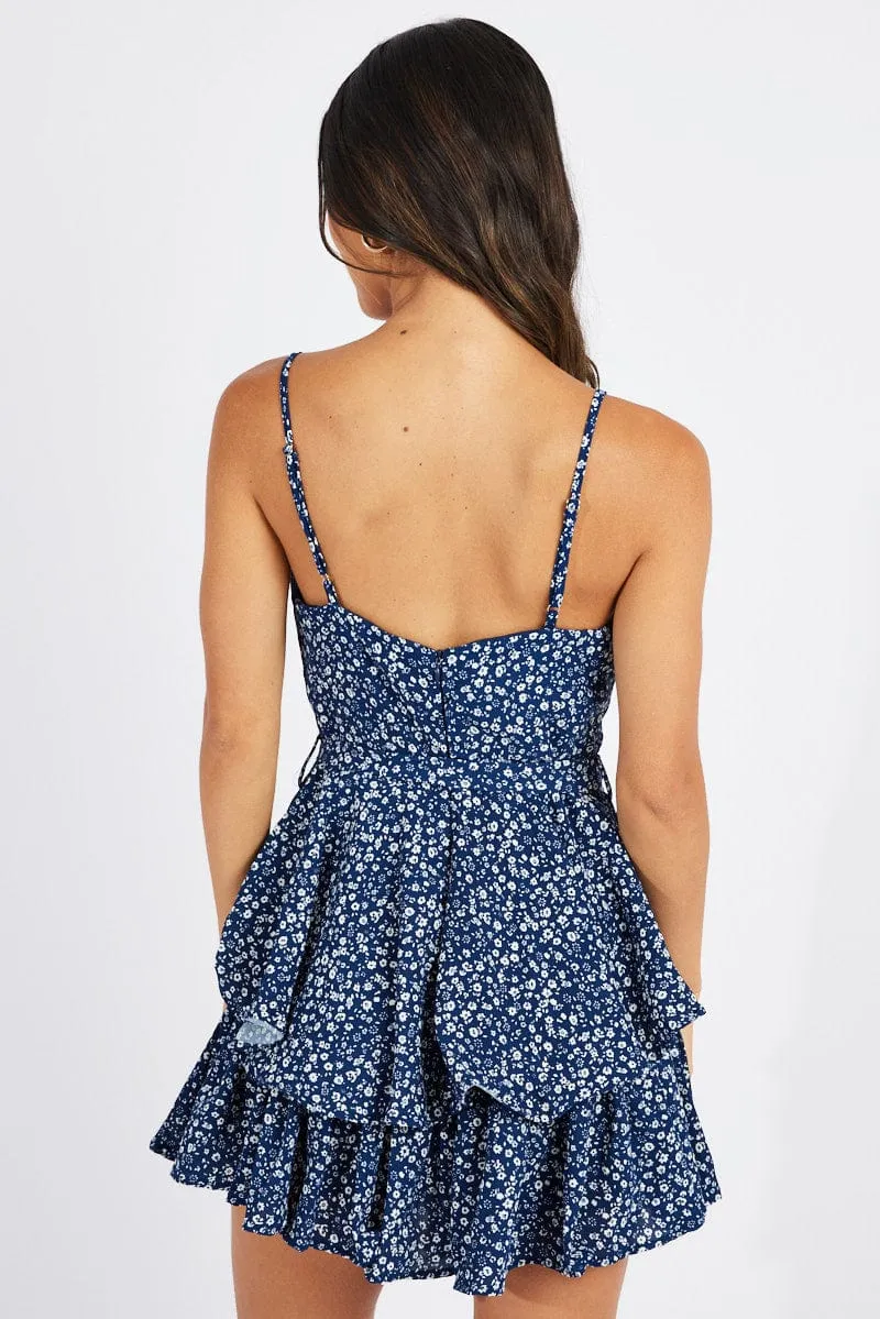 Blue Floral Fit And Flare Playsuit Square Neck sold by Ally Fashion product image thumbnail 5