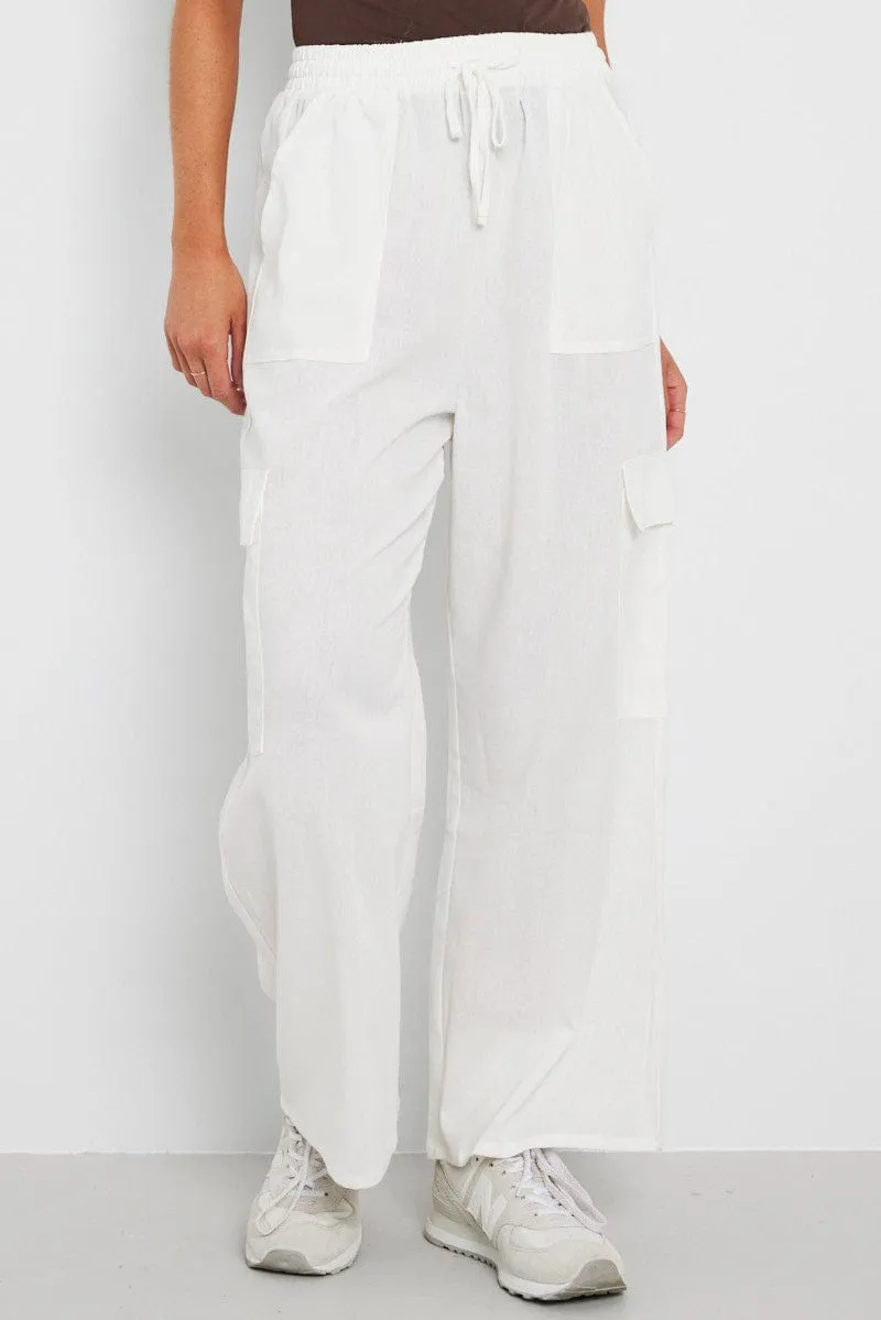 White Relaxed Cargo Pant Elasticated Waist sold by Ally Fashion product image thumbnail 3