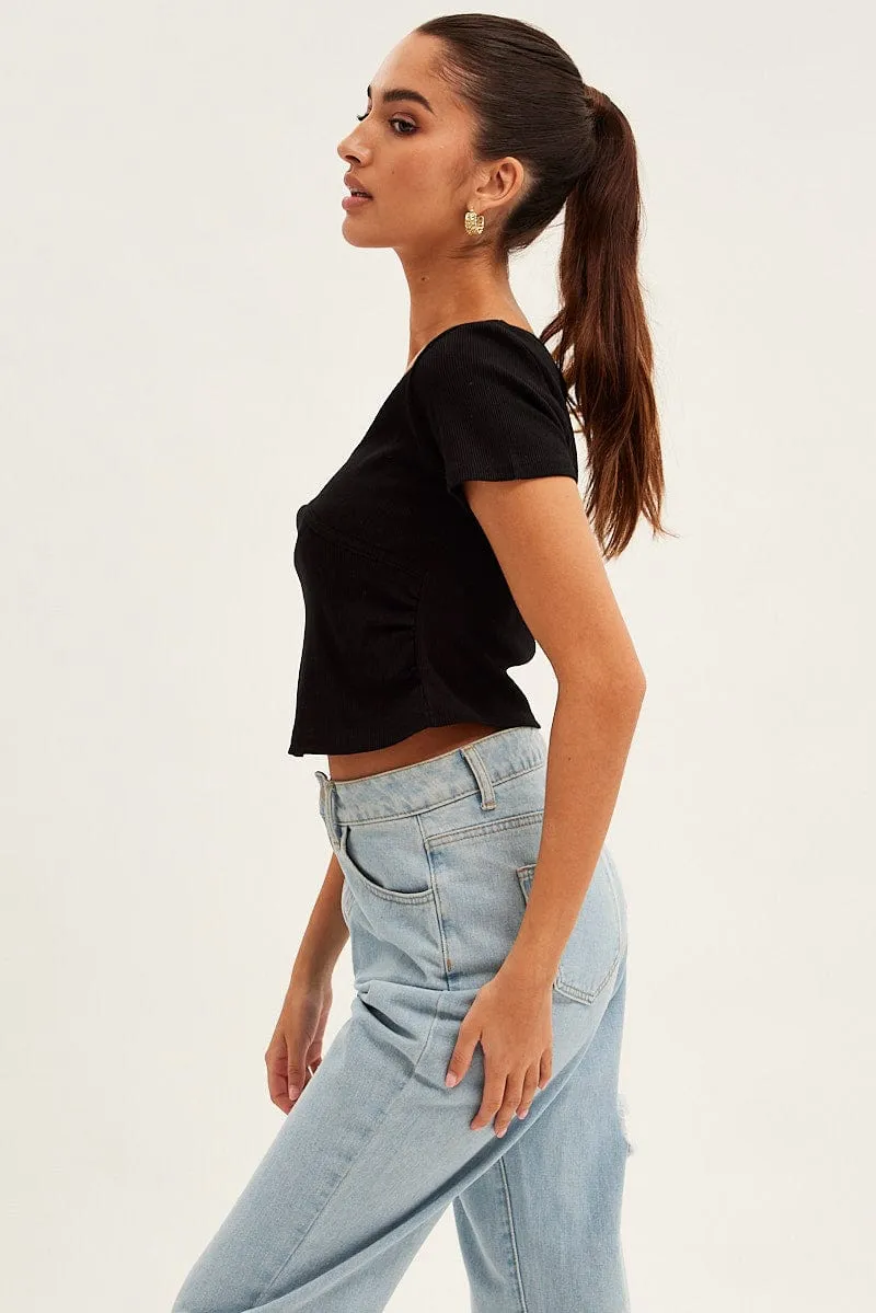Black T-Shirt Short Sleeve V Neck sold by Ally Fashion product image thumbnail 4