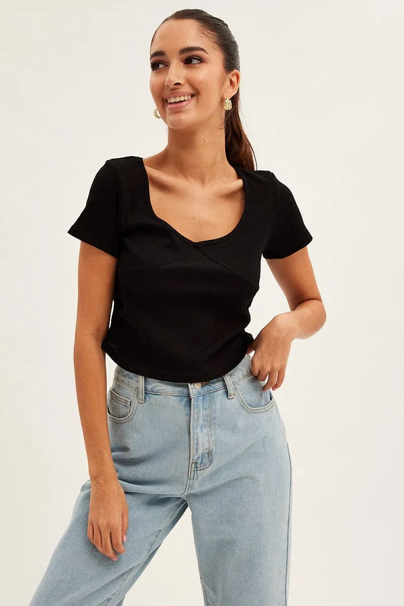 Black T-Shirt Short Sleeve V Neck sold by Ally Fashion