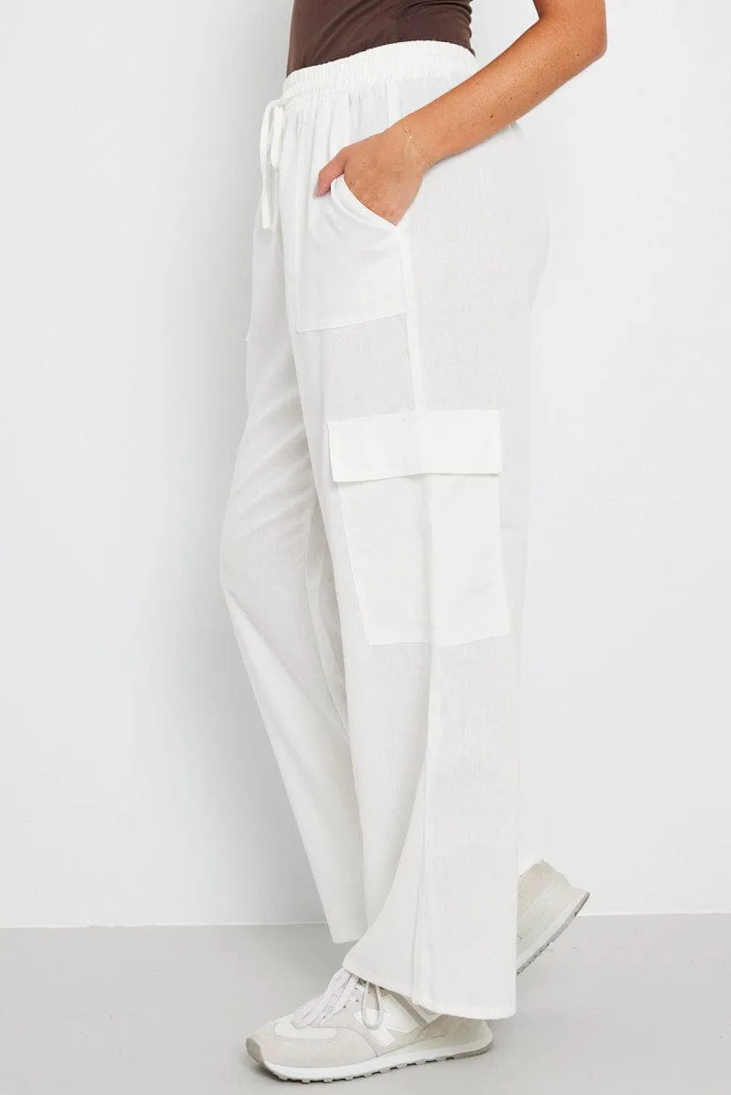 White Relaxed Cargo Pant Elasticated Waist sold by Ally Fashion product image thumbnail 4