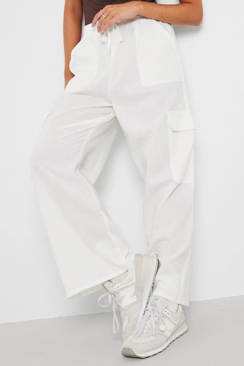 White Relaxed Cargo Pant Elasticated Waist sold by Ally Fashion