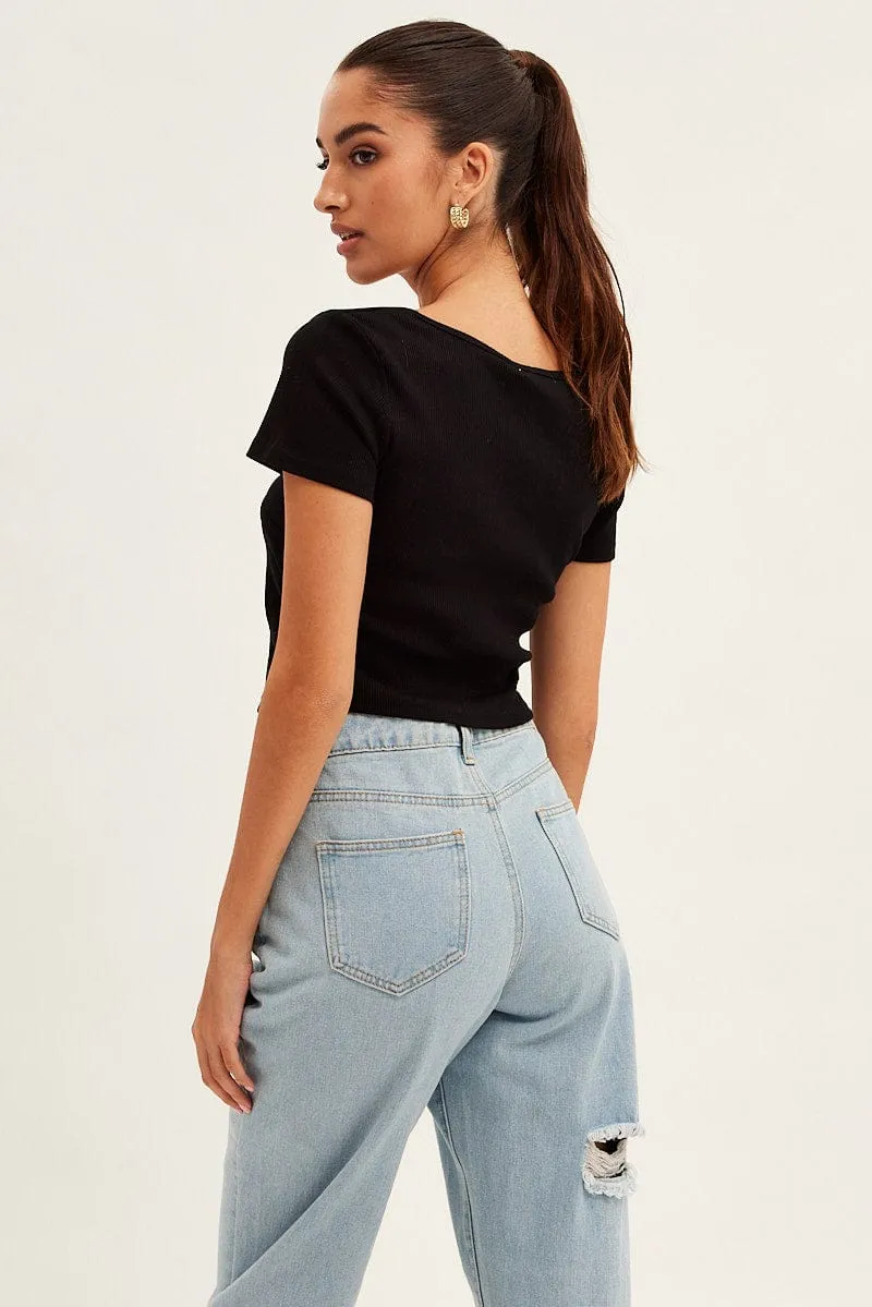 Black T-Shirt Short Sleeve V Neck sold by Ally Fashion product image thumbnail 5