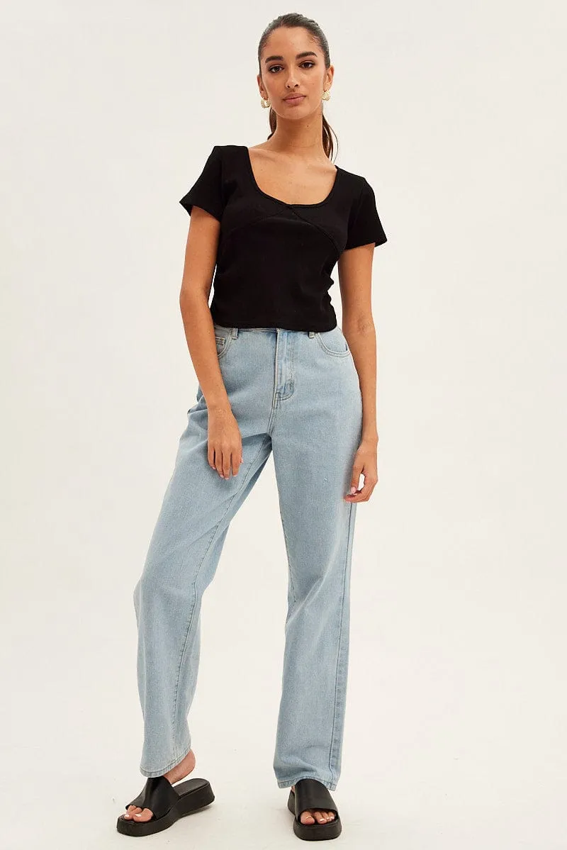 Black T-Shirt Short Sleeve V Neck sold by Ally Fashion product image thumbnail 2