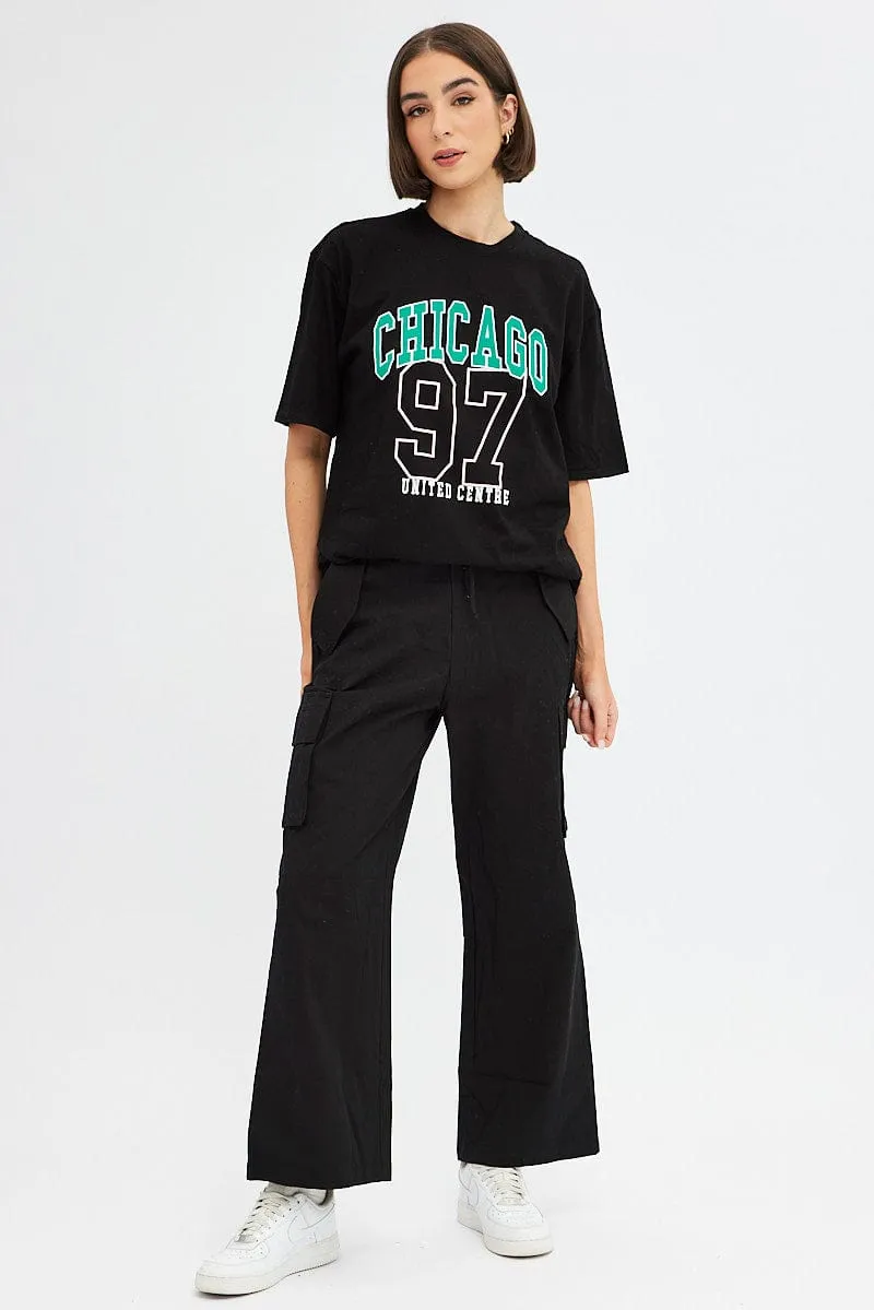 Black Chicago Tee Short Sleeve Round Neck Embroidered sold by Ally Fashion product image thumbnail 3