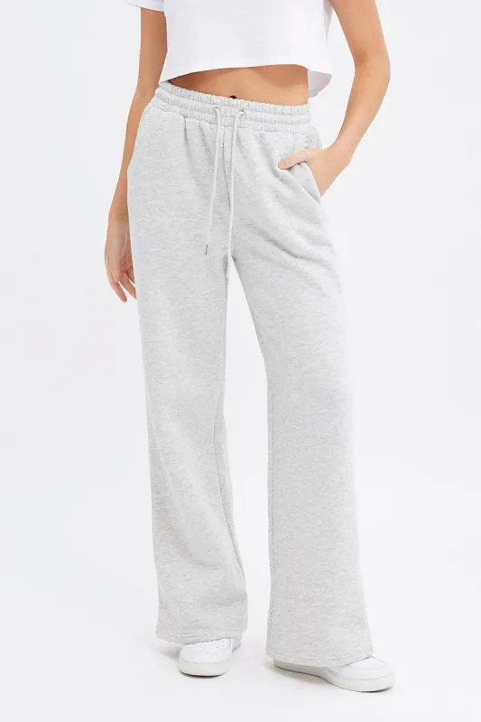Grey Wide Leg Track Pants High Rise sold by Ally Fashion