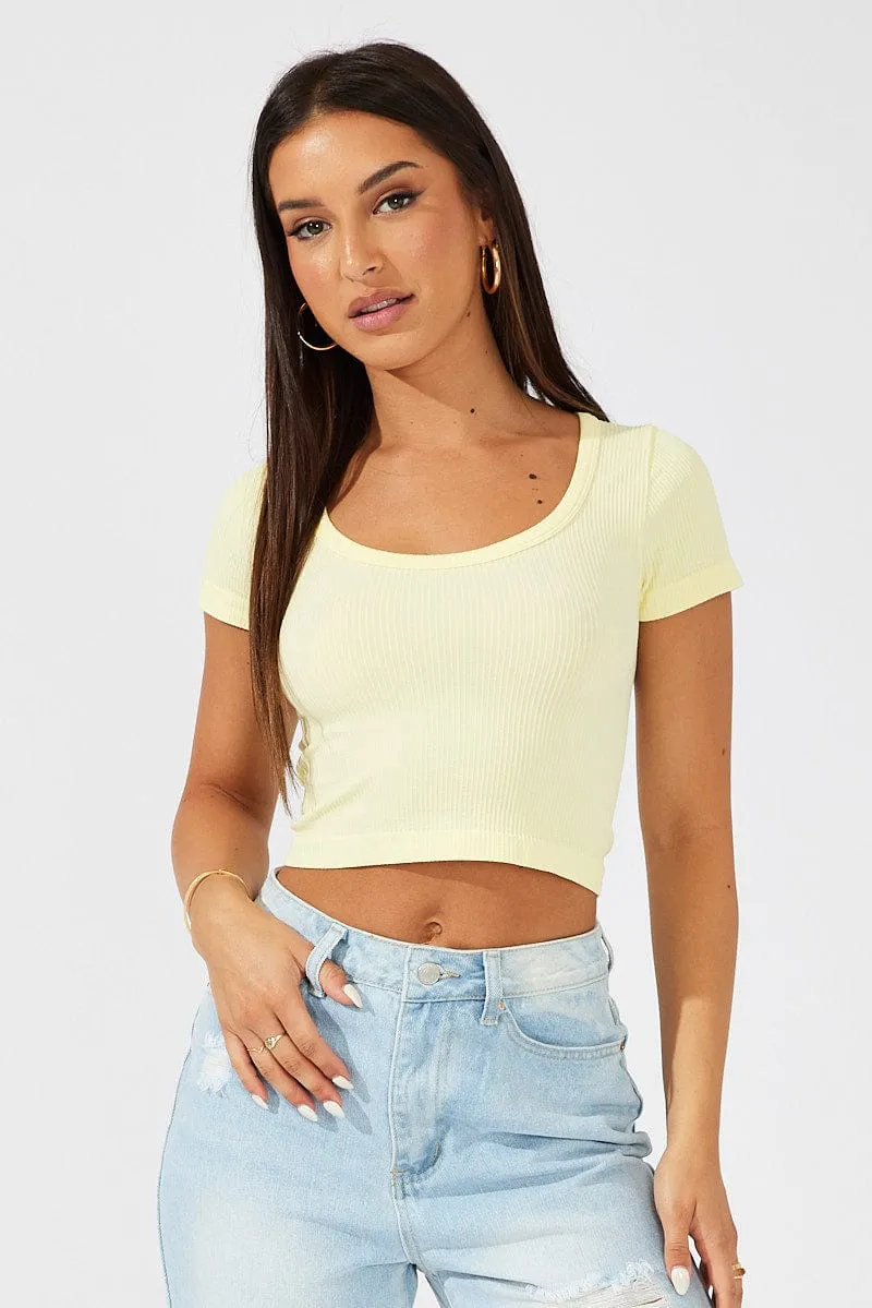 Yellow T Shirt Short Sleeve Round Neck Seamless sold by Ally Fashion product image thumbnail 3