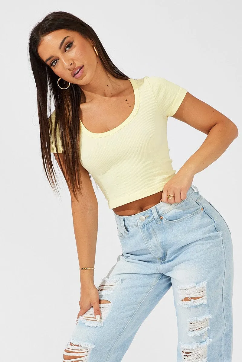 Yellow T Shirt Short Sleeve Round Neck Seamless sold by Ally Fashion