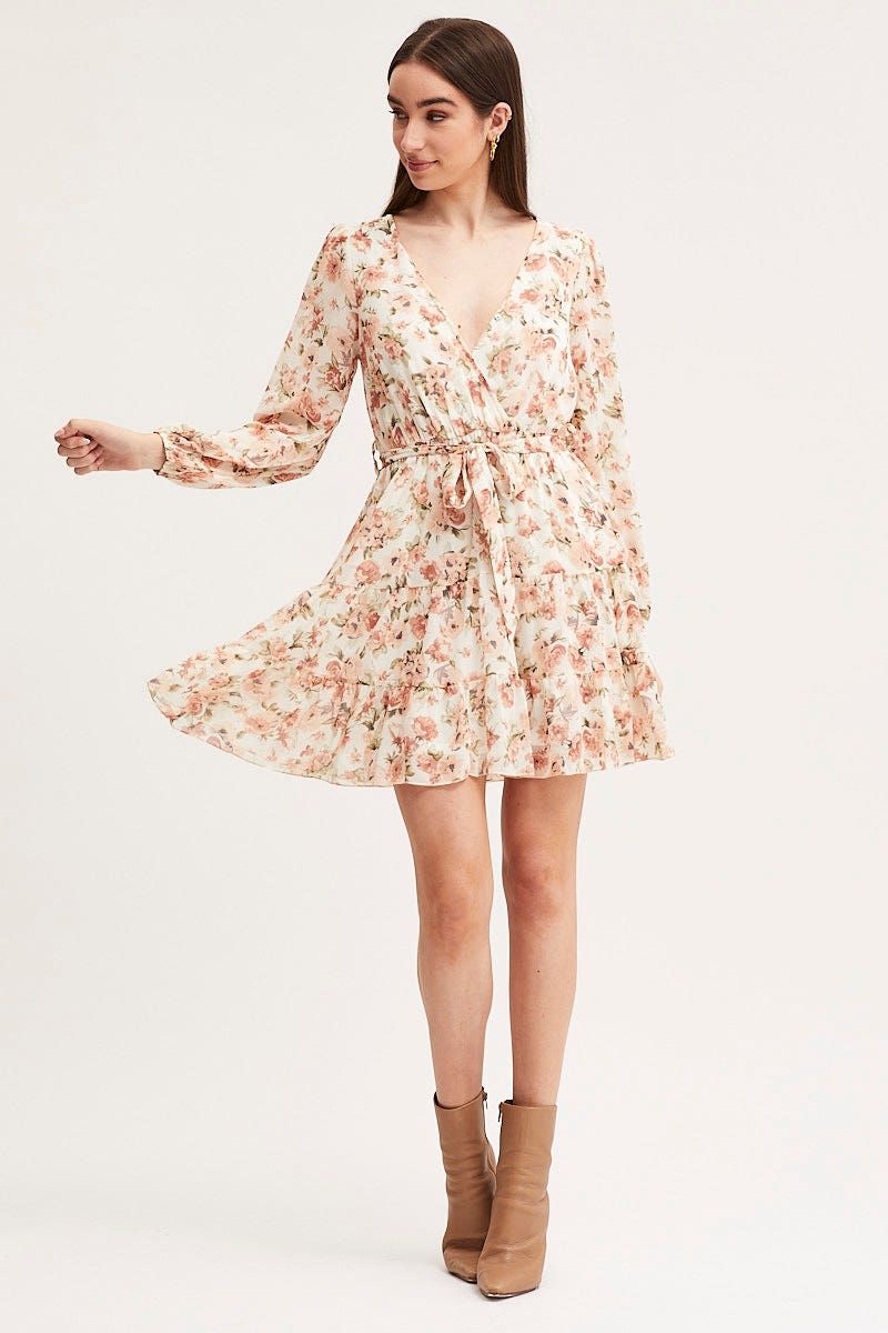 Print Mini Dress Long Sleeve V Neck sold by Ally Fashion product image thumbnail 2