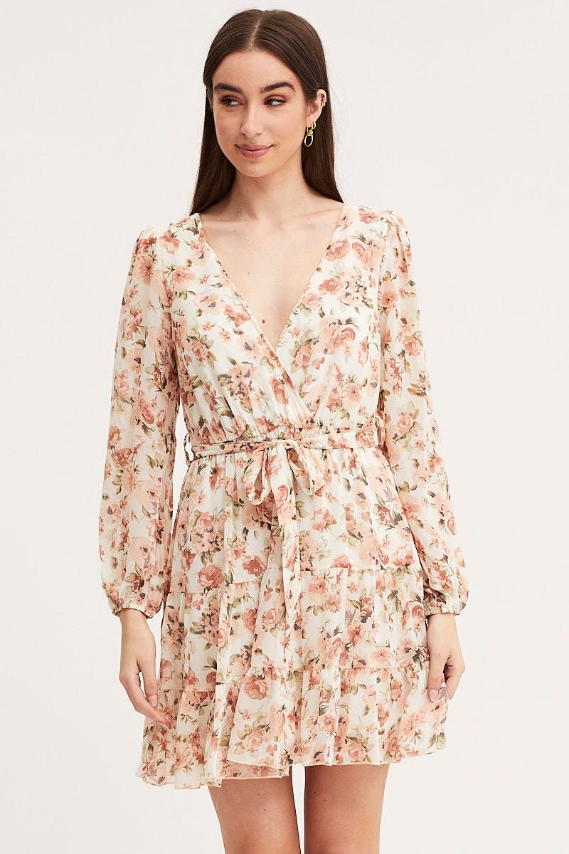Print Mini Dress Long Sleeve V Neck sold by Ally Fashion product image thumbnail 3
