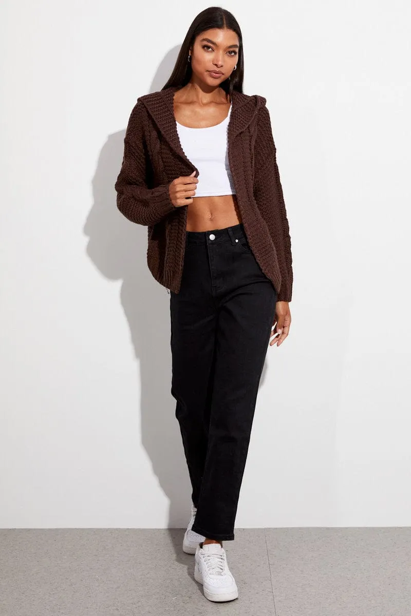 Brown Hooded Cable Knit Cardigan sold by Ally Fashion product image thumbnail 2