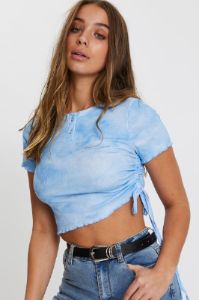 Blue Tie Dye Drawstring Top sold by Ally Fashion
