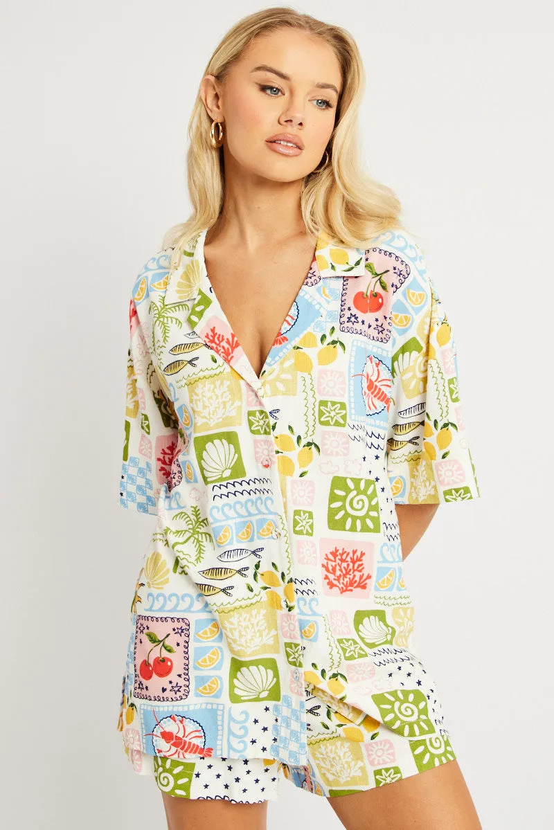 Multi Abstract Relaxed Shirt Short Sleeve sold by Ally Fashion product image thumbnail 2