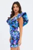 Multi Floral Ruffle Shoulder Plunging Statement Mini Dress sold by Ally Fashion