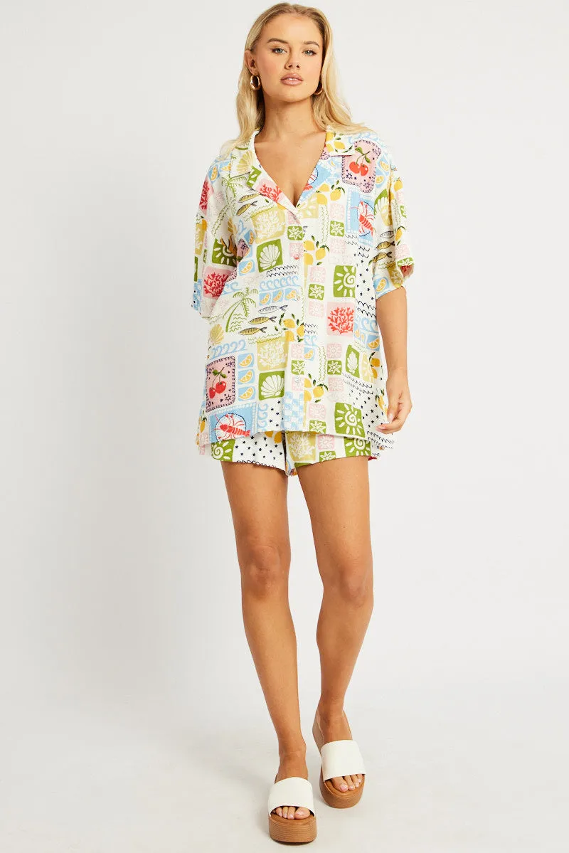Multi Abstract Relaxed Shirt Short Sleeve sold by Ally Fashion product image thumbnail 3