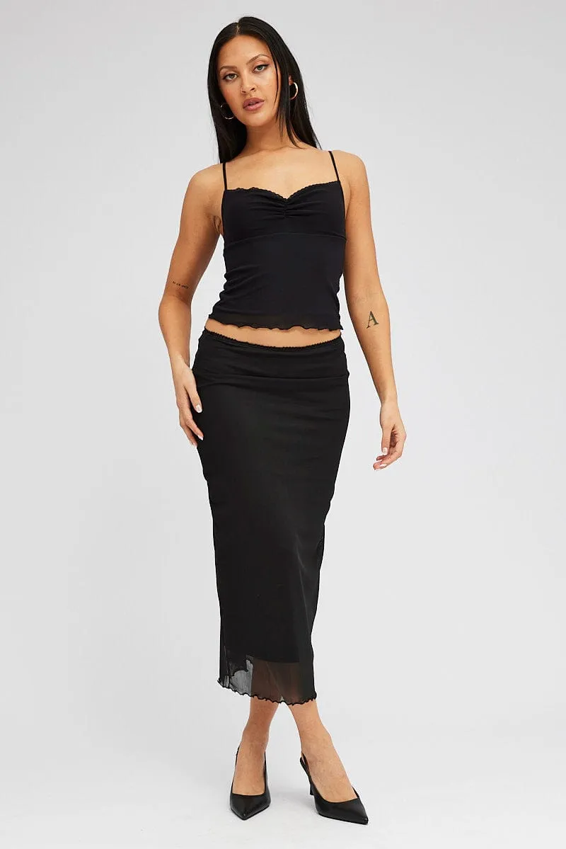 Black Midi Skirt High Rise Mesh sold by Ally Fashion