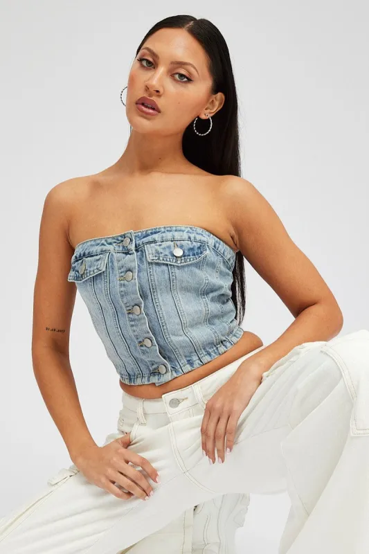 Denim Bandeau Top Sleeveless Corset sold by Ally Fashion
