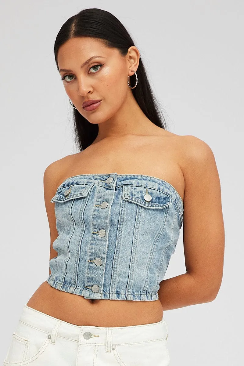 Denim Bandeau Top Sleeveless Corset sold by Ally Fashion product image thumbnail 3