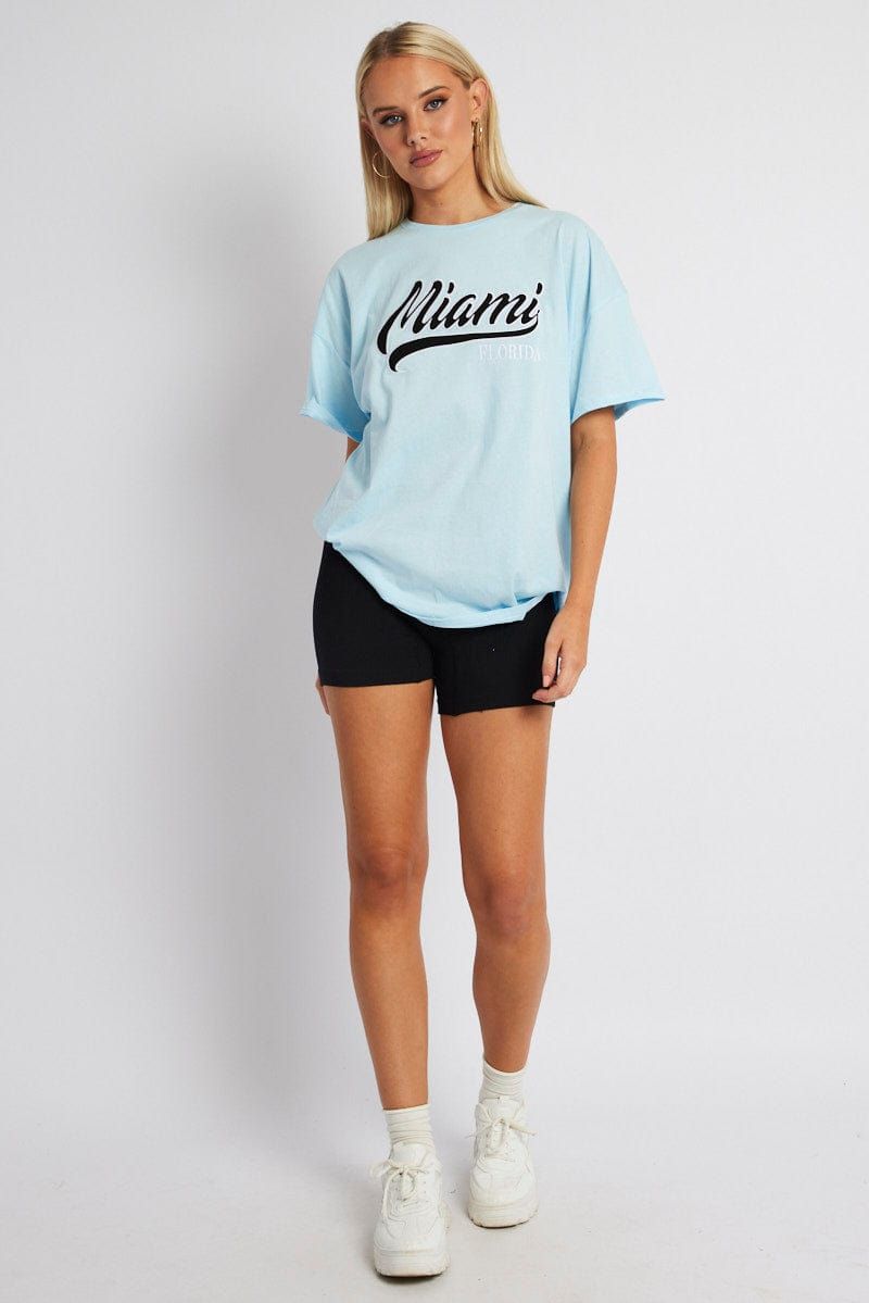 Blue Embroidery Baby Tee Slogan Crop T-shirt sold by Ally Fashion product image thumbnail 2