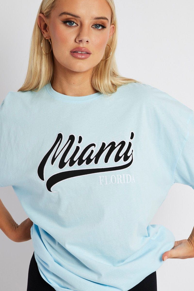 Blue Embroidery Baby Tee Slogan Crop T-shirt sold by Ally Fashion