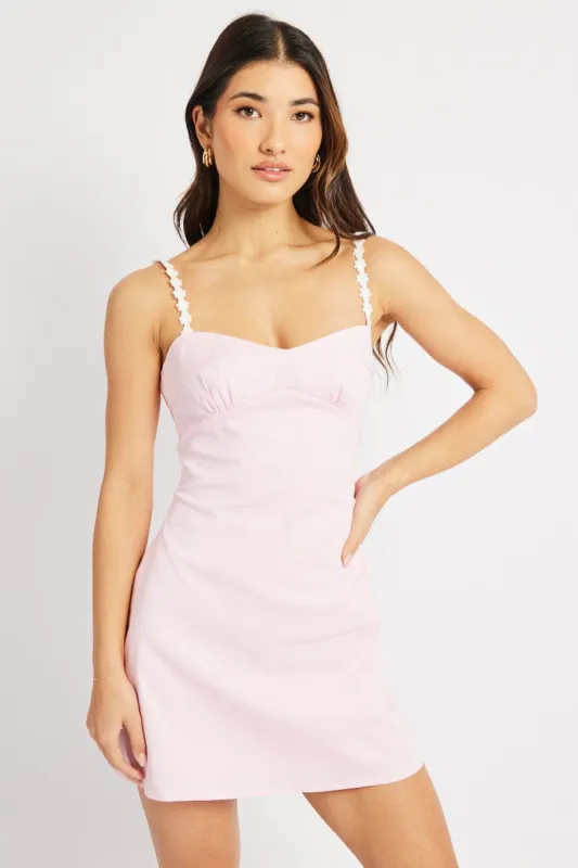 Pink Mini Dress Lace Strap sold by Ally Fashion