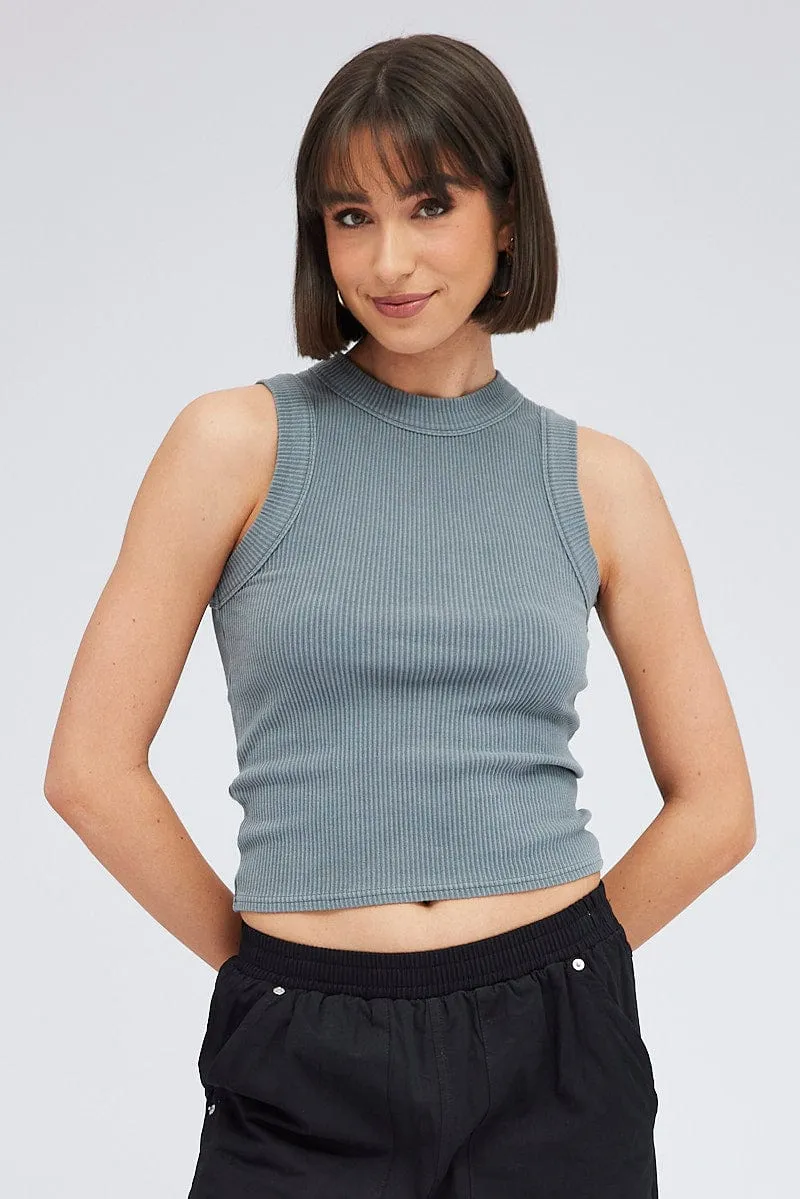 Grey Tank Top Sleeveless Crew Neck Washed sold by Ally Fashion product image thumbnail 3