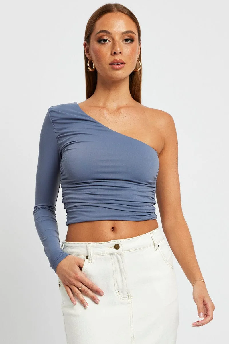 Blue Supersoft Top One Shoulder sold by Ally Fashion