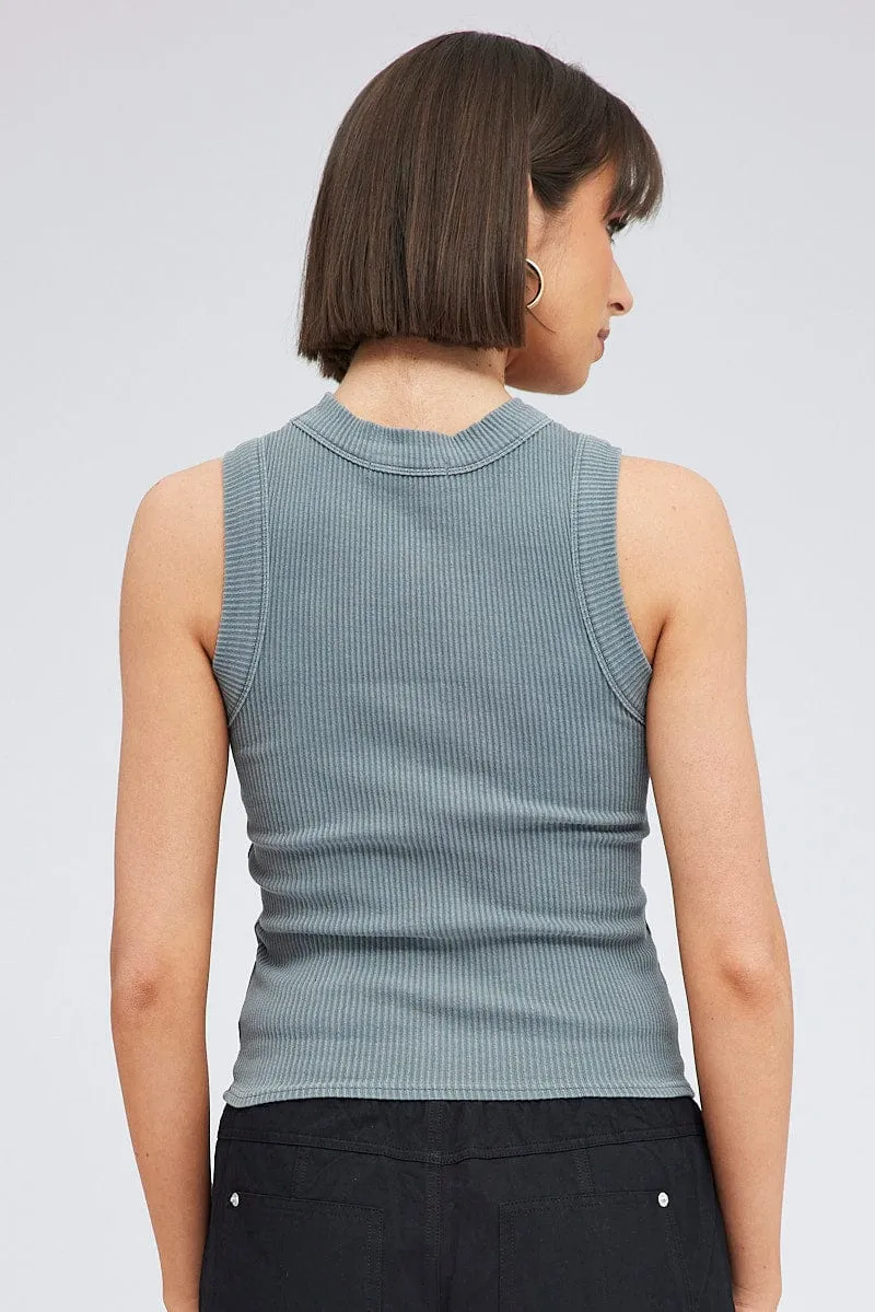 Grey Tank Top Sleeveless Crew Neck Washed sold by Ally Fashion product image thumbnail 5