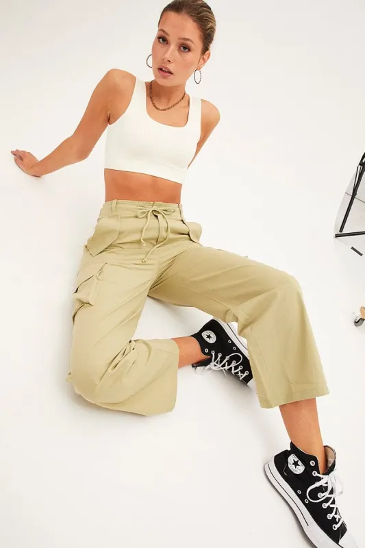Green Cargo Pants Relaxed Wide Leg sold by Ally Fashion