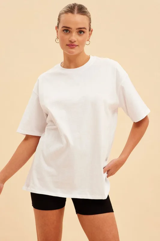 White Jamie Cotton Jersey Crew Neck Oversized T-Shirt made by Ally Fashion
