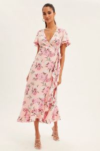 Pink Floral Wrap Midi Dress sold by Ally Fashion