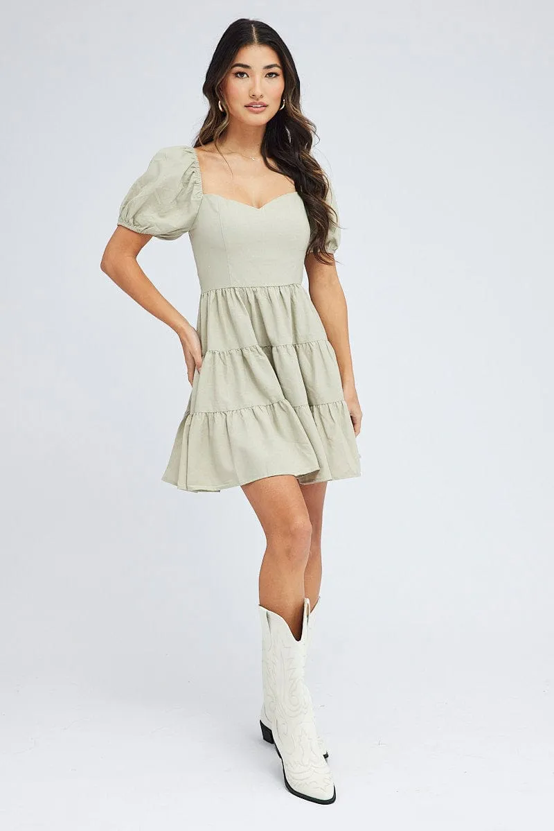 Green Fit And Flare Dress Puff Sleeve Mini sold by Ally Fashion product image thumbnail 2