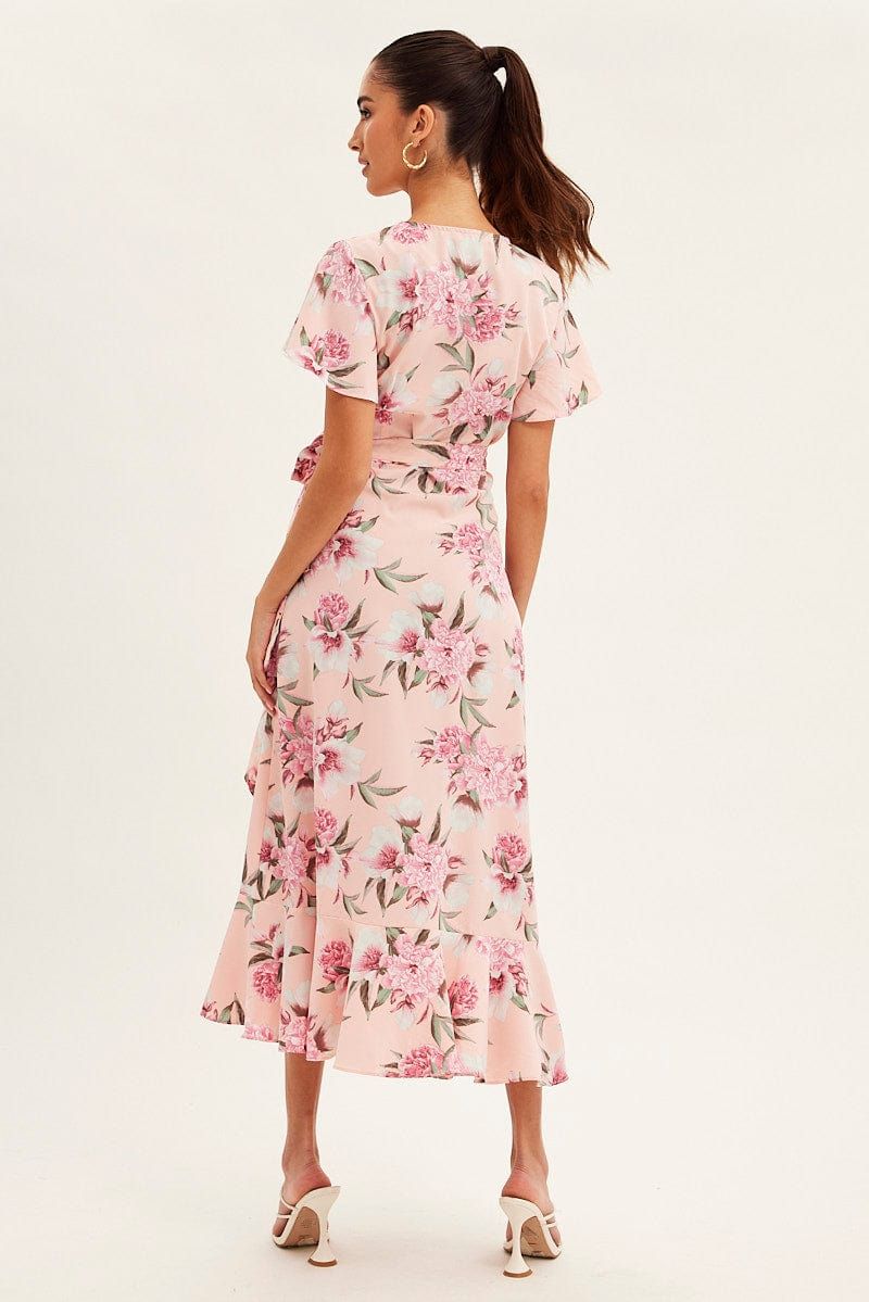Pink Floral Wrap Midi Dress sold by Ally Fashion product image thumbnail 5