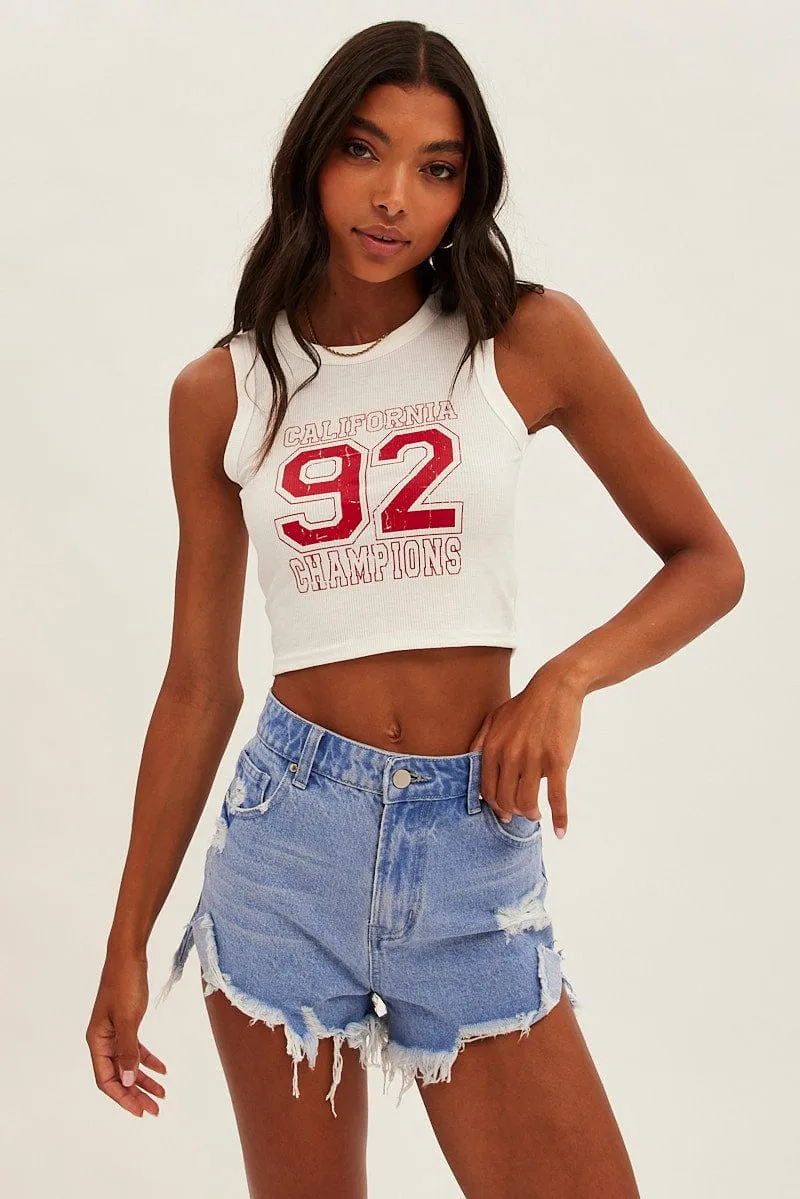 White Graphic Tank Los Angeles Sleeveless Crop sold by Ally Fashion