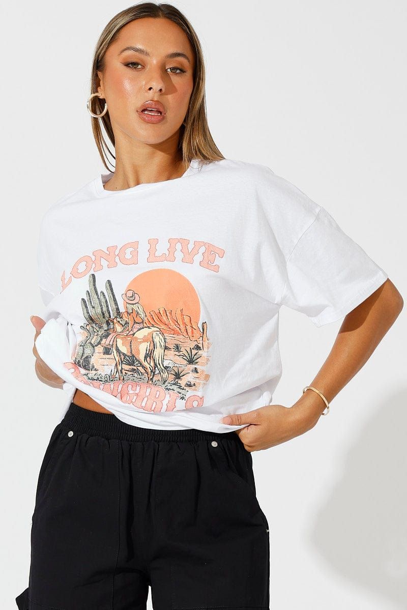 White Graphic Tee Western Cowgirl Oversized T-shirt sold by Ally Fashion product image thumbnail 3