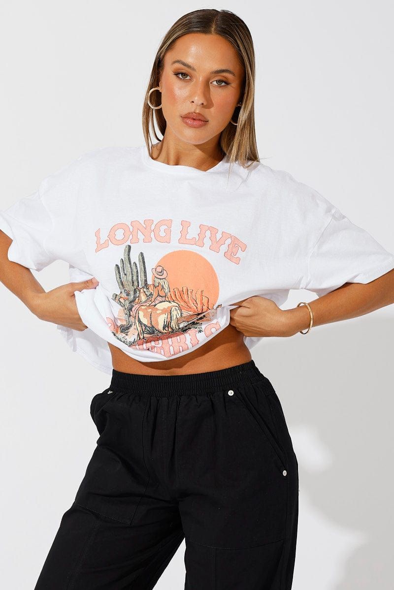 White Graphic Tee Western Cowgirl Oversized T-shirt sold by Ally Fashion