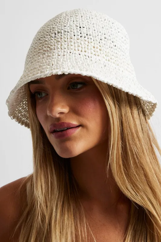 White Straw Bucket Hat sold by Ally Fashion